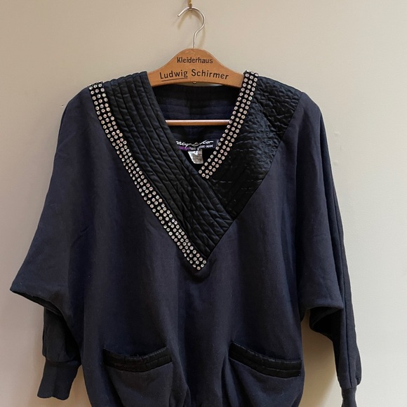 Marcy and Co Paris France, Medium  top, black rhinestone blouse, French clothes - Picture 10 of 11